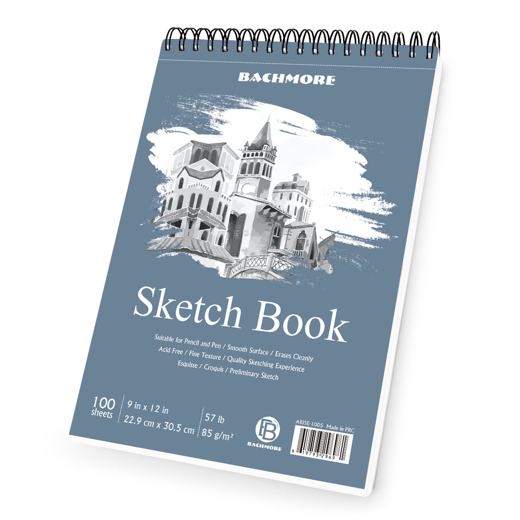 Bachmore Sketchpad 9x12 inch (57lb/85g), 100 Sheets of Spiral Bound Sketch Book for Artist Pro & Amateurs | Marker Art, Colored Pencil