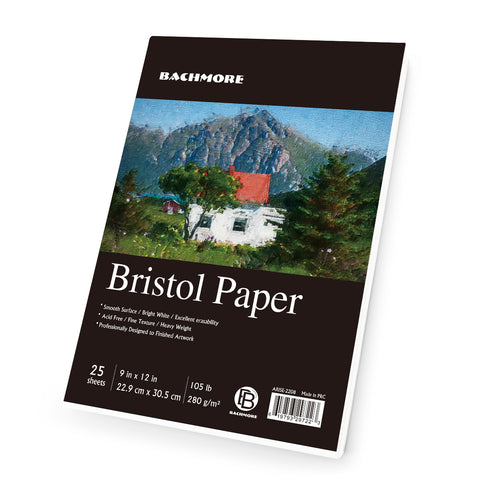 Bachmore Bristol Paper 9 X 12 inches Smooth Pad 105lb/280gsm 25 Sheets
