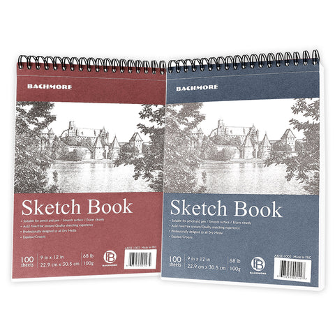 Dyvicl Sketch Pad 9x12 Sketch Book Set, Pack of 2, 100 Sheets Each(68  lb/100gsm), Spiral Bound Acid Free Drawing Paper for Graphite Pencil,  Colored